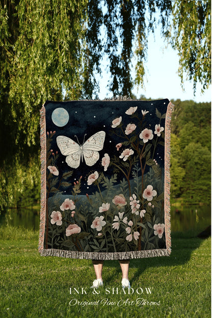 Mystic Moth Blanket Celestial | Witchy Aesthetic Room Decor Gothic Wall Art Whimsigoth Room Decor Occult Art Butterfly Moon Decor Ethereal |