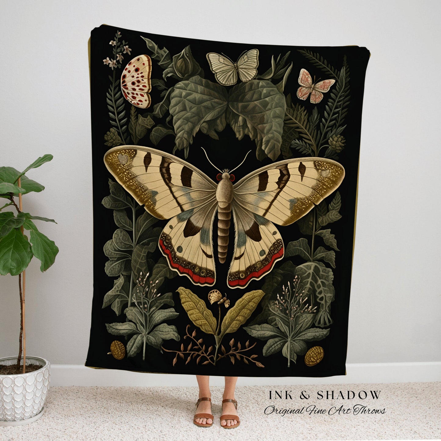 Gothic Moth Tapestry Woven | Witchy Aesthetic Room Decor Gothic Art Crowcore Room Decor Dark Cottagecore Art Butterfly Moth Blanket Woven |