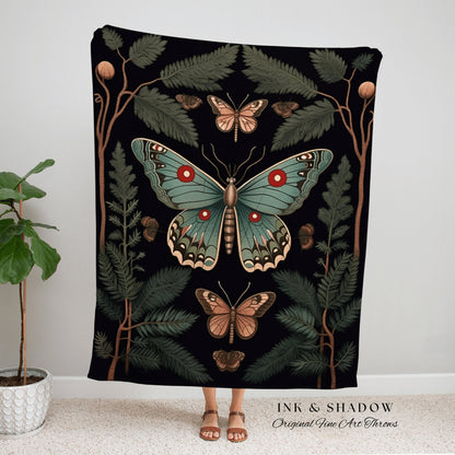 Botanical Butterfly Blanket | Witchy Aesthetic Room Decor Gothic Art Crowcore Room Decor Dark Cottagecore Butterfly Goth Moth Blanket Woven