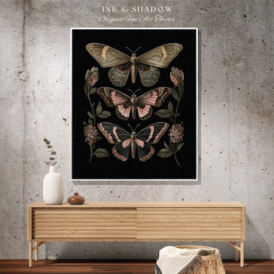 Dark Cottagecore Moth Tapestry | Witchy Aesthetic Room Decor Gothic Art Crowcore Room Decor Occult Art Butterfly Moth Blanket Woven Tapestry