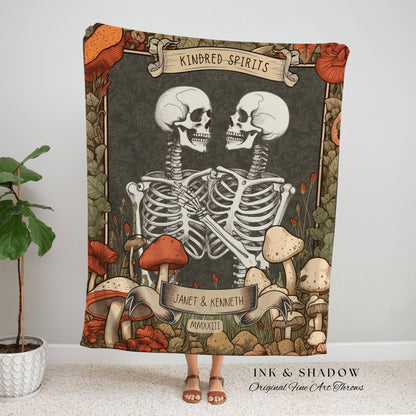 Skeleton Couple Custom Blanket | Cottagecore Wedding Gothic Skeleton Blanket Couples Tapestry Personalized Mr & Mrs Anniversary Blanket |