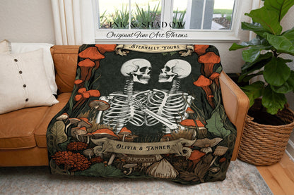 Eternally Yours Skeleton Blanket | Halloween Wedding Gothic Skeleton Blanket Couples Tapestry Personalized Mr and Mrs Personalized Tapestry