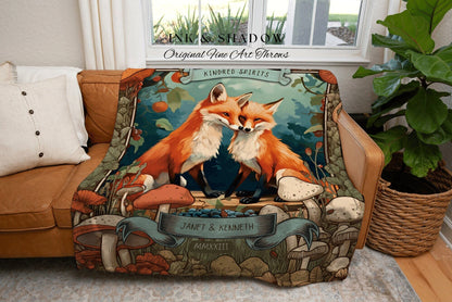 Celestial Woodland Wedding Blanket | Cottagecore Wedding Gothic Fox Blanket Cute Couples Tapestry Personalized Mr & Mrs Anniversary Blanket