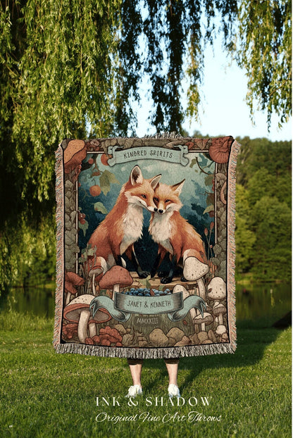 Celestial Woodland Wedding Blanket | Cottagecore Wedding Gothic Fox Blanket Cute Couples Tapestry Personalized Mr & Mrs Anniversary Blanket