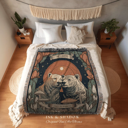 The Lovers Blanket Custom | Retro Wedding Custom Bear Couple Woven Throw Cute Bear Blanket Couples Anniversary Gift Wedding Throw Woodland |