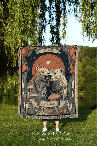 The Lovers Blanket Custom | Retro Wedding Custom Bear Couple Woven Throw Cute Bear Blanket Couples Anniversary Gift Wedding Throw Woodland |