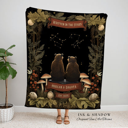 Custom Constellation Couples Blanket | Cottagecore Wedding Couple Woven Throw Bear Blanket Couples Astrology Personalized Throw Woodland |