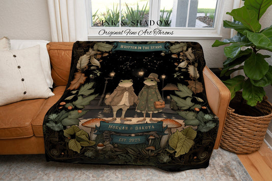 Frog Blanket Custom Couples Gift | Wedding Anniversary Throw Blanket Frog Couple Cottagecore Wedding Astrology Personalized Throw Woodland |