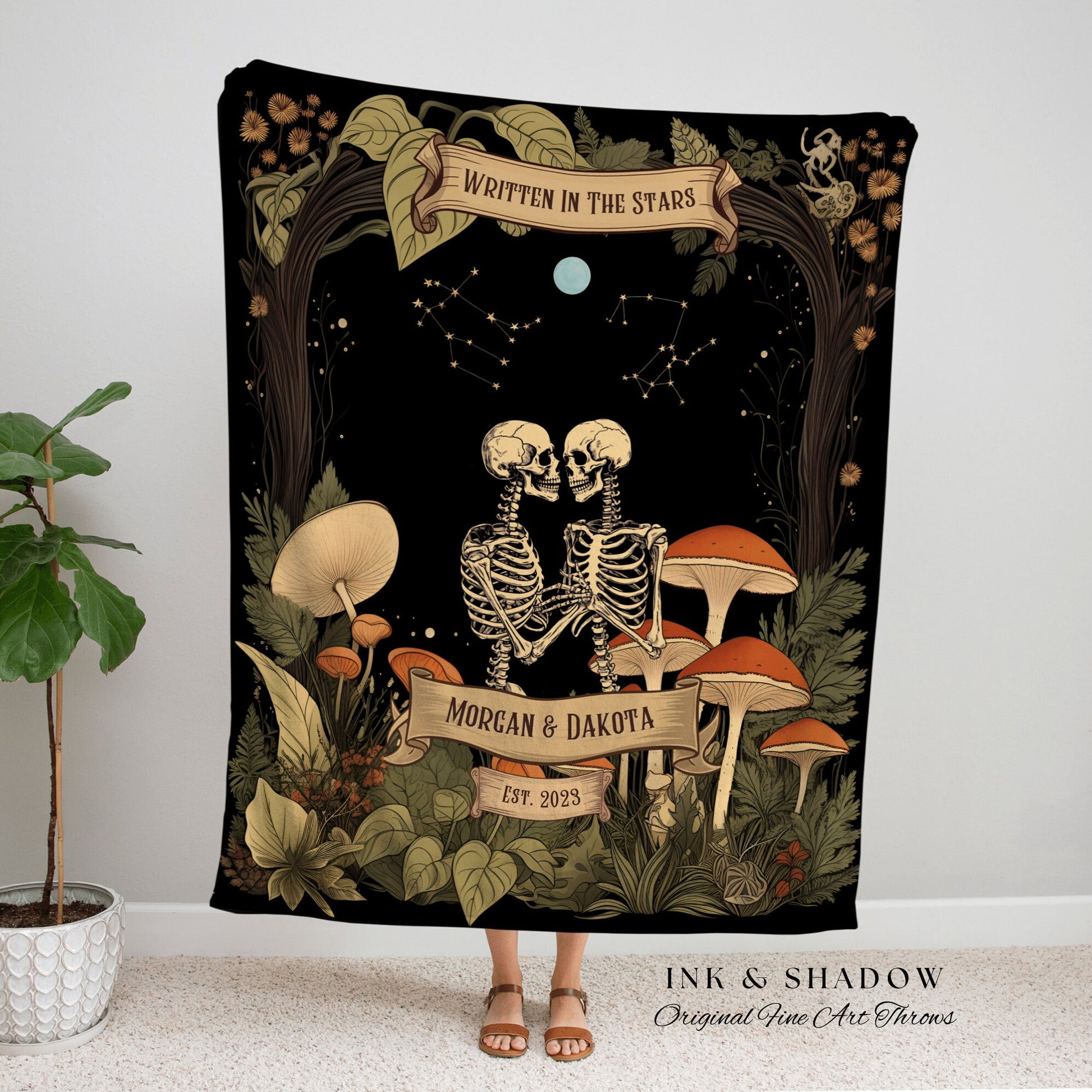 Custom 'Written in the Stars' Zodiac Blanket | Cottagecore Wedding Couple Woven Throw Skeleton Couple Astrology Personalized Woodland Throw