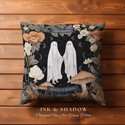 The Lovers Ghost Couple Throw Pillow | Woodland Decor Custom Anniversary Meaningful Wedding Gift for Couple Housewarming Gift Unique Couple