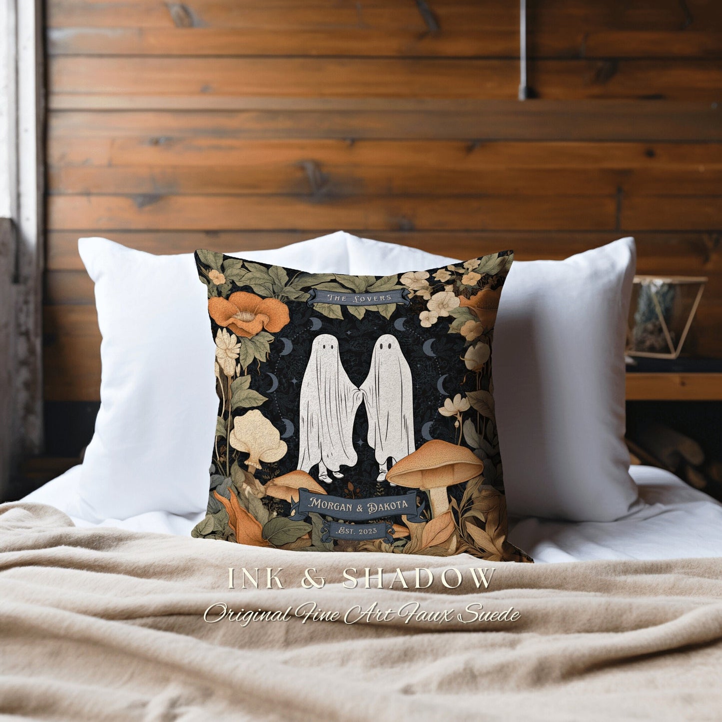 The Lovers Ghost Couple Throw Pillow | Woodland Decor Custom Anniversary Meaningful Wedding Gift for Couple Housewarming Gift Unique Couple