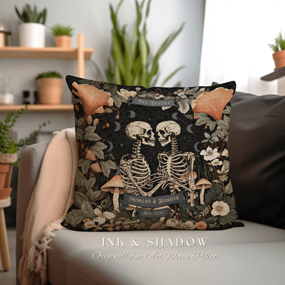 Skeleton Lovers Throw Pillow Woven | Cottagecore Decor Custom Anniversary Meaningful Wedding Gift for Couple Housewarming Unique Couple Gift