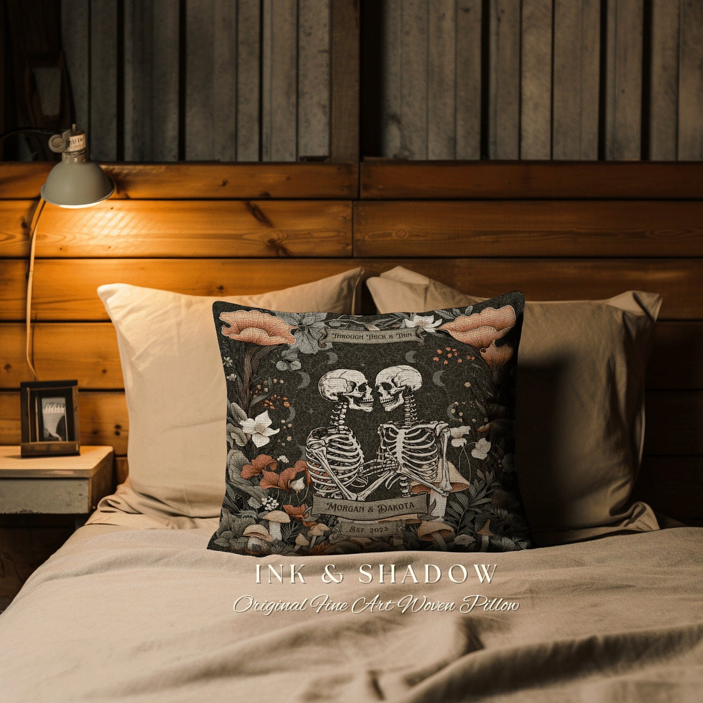 Novelty Engagement Gift Pillow | Cottagecore Decor Custom Anniversary Meaningful Wedding Gift for Couple Housewarming Gift Skeleton Couple |