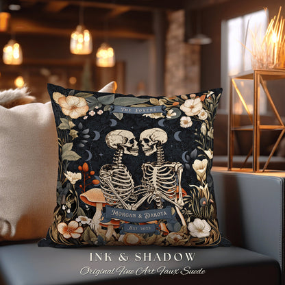 The Lovers Tarot Pillow Custom | Cottagecore Decor Custom Anniversary Meaningful Wedding Gift for Couple Housewarming Gift Skeleton Couple |