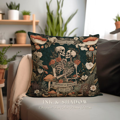 Kindred Spirits Anniversary Pillow Woven | Cottagecore Decor Custom Anniversary Meaningful Gift for Couple Housewarming Gift Skeleton Lovers