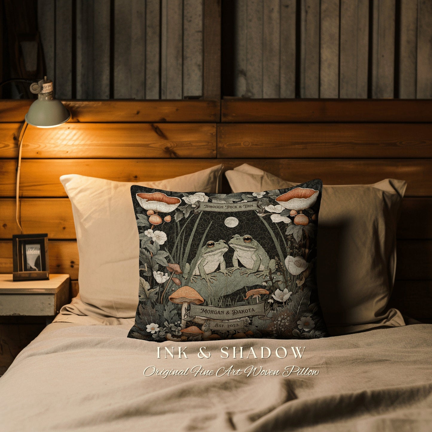 Toad Couple Cottagecore Decor Gift | Woodland Wedding Personalized Woven Throw Pillow Frog & Toad Pillow Decor Goblincore Custom Anniversary