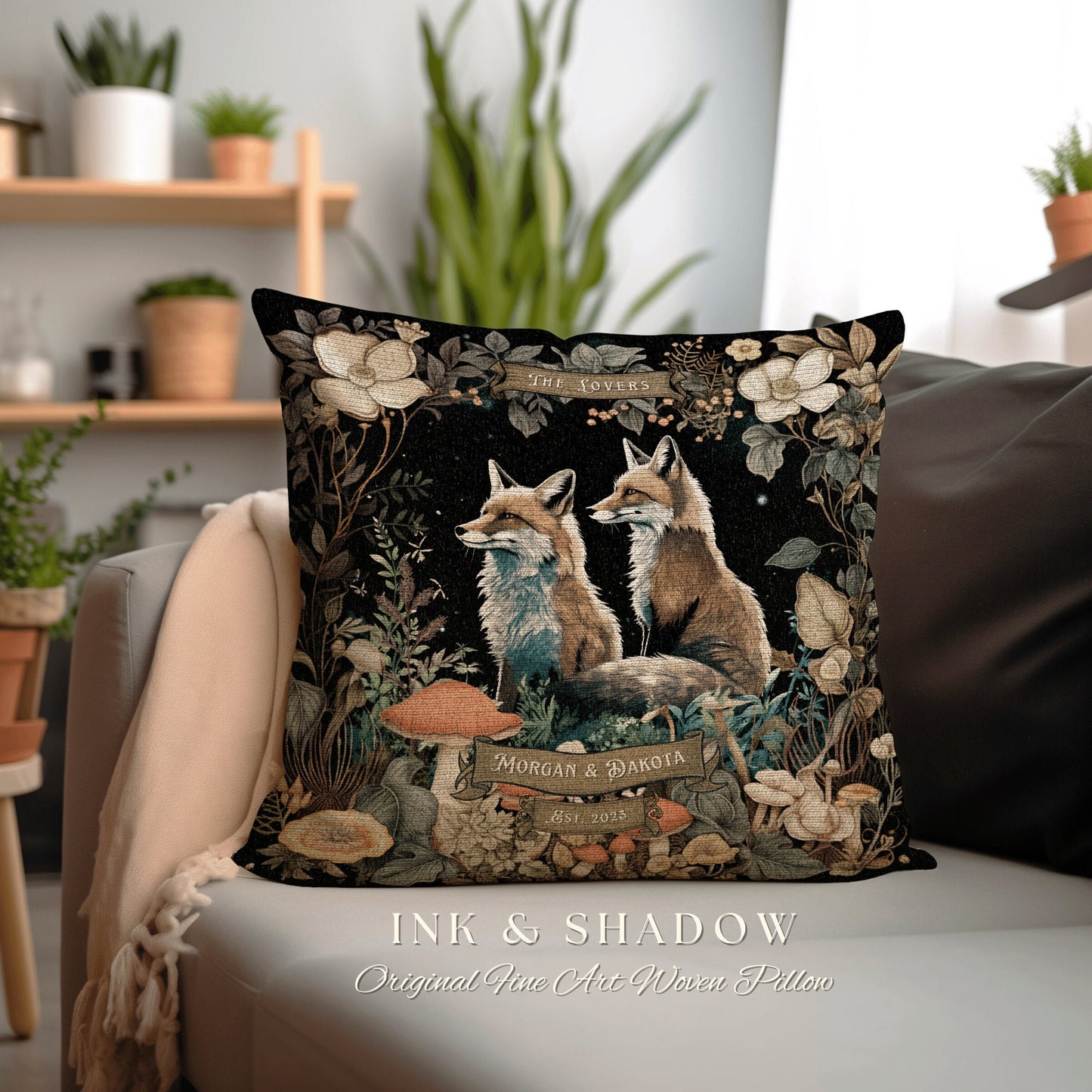 Magic Woodland Decor Personalized | Woodland Decor Custom Dating Anniversary Meaningful Gift Housewarming Pillow Cottagecore Fox Couple Gift