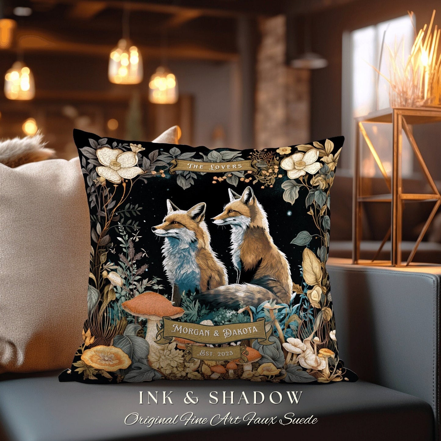 Magic Woodland Decor Personalized | Woodland Decor Custom Dating Anniversary Meaningful Gift Housewarming Pillow Cottagecore Fox Couple Gift
