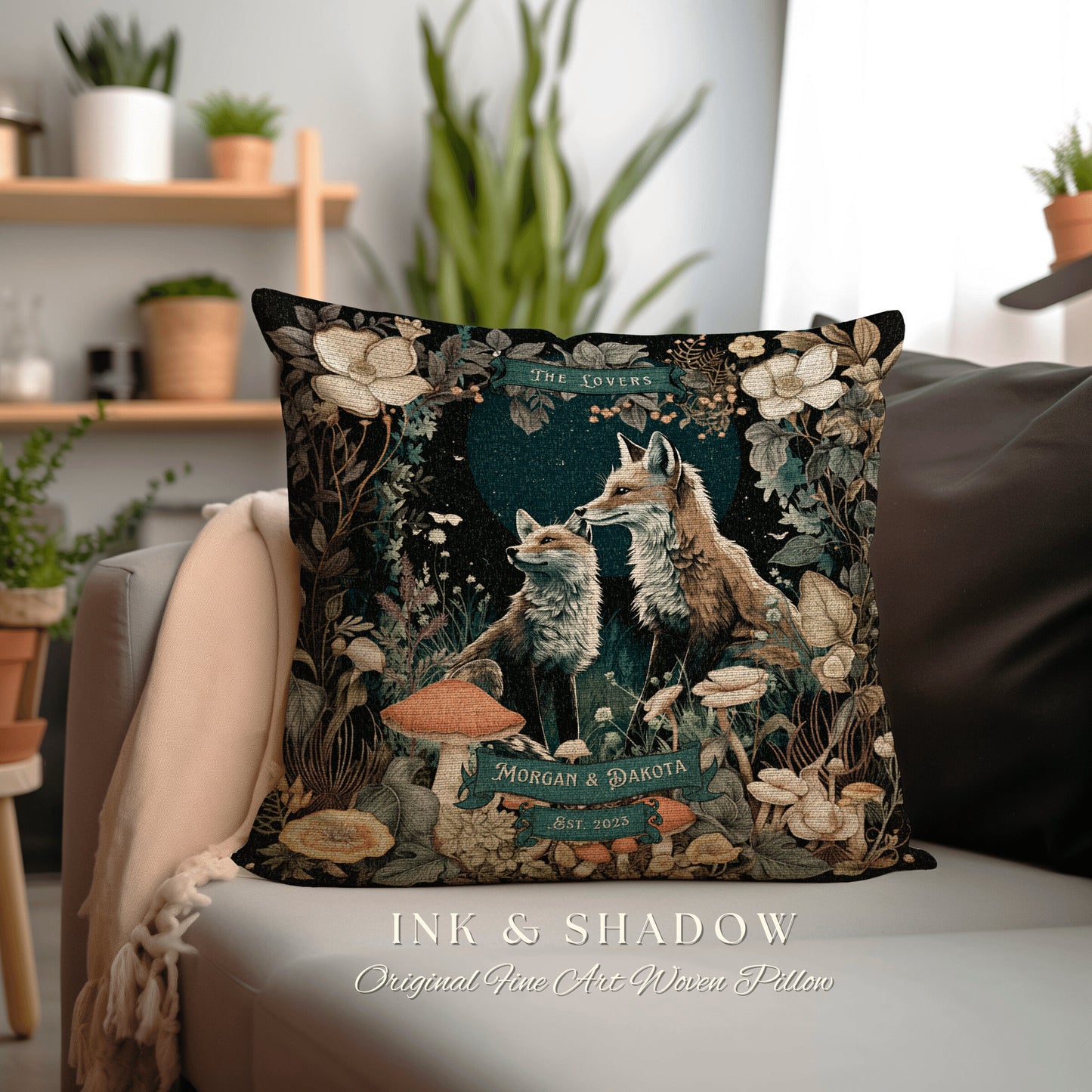 Custom Couples Gift Wedding Anniversary | Celestial Decor Custom Dating Anniversary Thoughtful Housewarming Pillow Cottagecore Fox Couple |