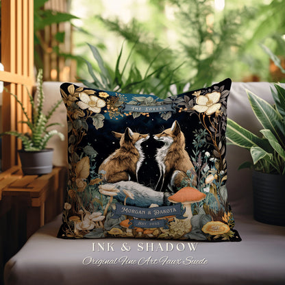 Unique Couples Gift Custom Pillow | Woodland Decor Custom Dating Anniversary Meaningful Gift Housewarming Pillow Cottagecore Fox Couple Gift