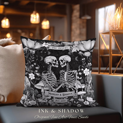 Custom Name Skeleton Pillow | Gothic Decor Custom Anniversary Meaningful Gift for Couple Housewarming Gift Skeleton Lovers Tarot Couple Gift