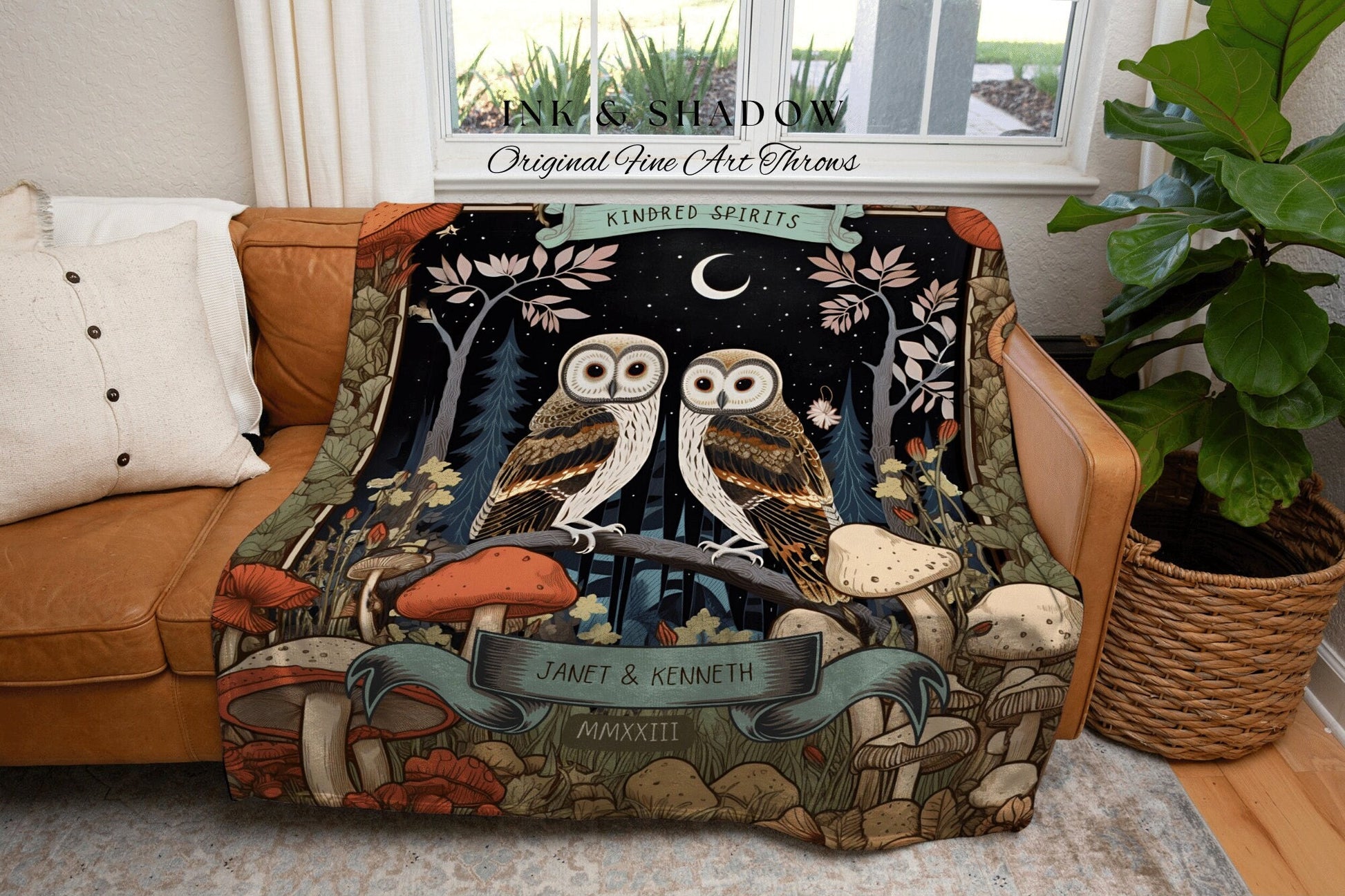 Bestie Blanket 'Kindred Spirits' Gift | BFF Gift Gothic Blanket Custom Gift for Best Friend Owl Blanket Cottagecore Woodland Throw Blanket |