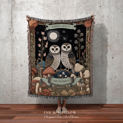 Crushed Velvet Anniversary Blanket | Cottagecore Wedding Gothic Owl Throw Cute Couples Tapestry Personalized His & Hers Anniversary Blanket