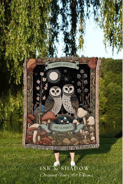 Crushed Velvet Anniversary Blanket | Cottagecore Wedding Gothic Owl Throw Cute Couples Tapestry Personalized His & Hers Anniversary Blanket