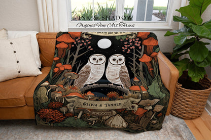 Whimsical Owl Blanket Woodland Couples Gift Gothic Wedding Custom Blanket Woven Gift for Goth Couples Holiday Owl Blanket Dark Cottagecore