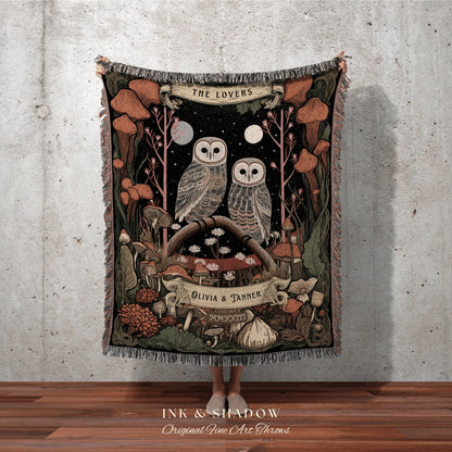 Crowcore Owl Blanket Custom | Couples Gift Gothic Wedding Custom Blanket Woven Gift for Goth Couples Holiday Owl Blanket Dark Cottagecore