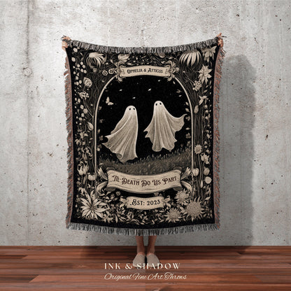 Ghost Couple 'Till Death Do Us Part' | Personalized Wedding Blanket Spooky Halloween Tapestry Woven Ghost Gifts His & Hers Anniversary Gifts