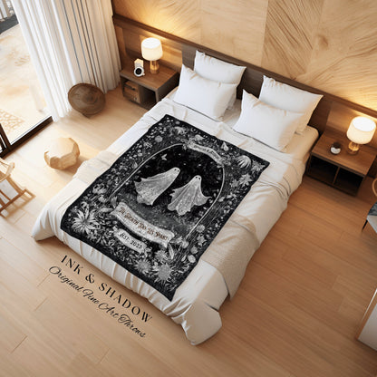 Dating Anniversary Blanket Custom | Personalized Wedding Blanket Spooky Halloween Tapestry Woven Ghost Gift for Goths Dark Academia Decore |