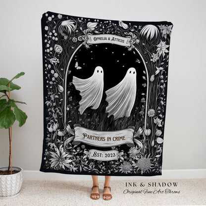 Goth Couple Ghost Throw Blanket | Personalized Wedding Blanket Dark Cottagegoth Tapestry Ghost Custom Mr & Mrs Anniversary Meaningful Gift |