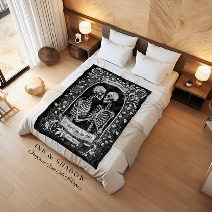 Goth Aesthetic Couples Blanket | Personalized Tapestry Gothic Wedding Custom Blanket Woven Tapestry Skeleton Couple Whimsical Wedding Custom