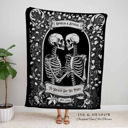 Goth Aesthetic Couples Blanket | Personalized Tapestry Gothic Wedding Custom Blanket Woven Tapestry Skeleton Couple Whimsical Wedding Custom