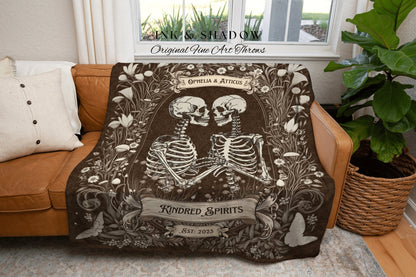 Kindred Spirits Skeleton Couple Custom | Personalized Best Friend Blanket Halloween Gift for Goths Custom Ghost Custom Bestie Blanket Spooky