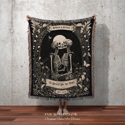 Whimsigoth Skeleton Couple Custom | Personalized Wedding Anniversary Blanket Spooky Gift for Goths Custom Ghost Gift Mr & Mrs Anniversary |