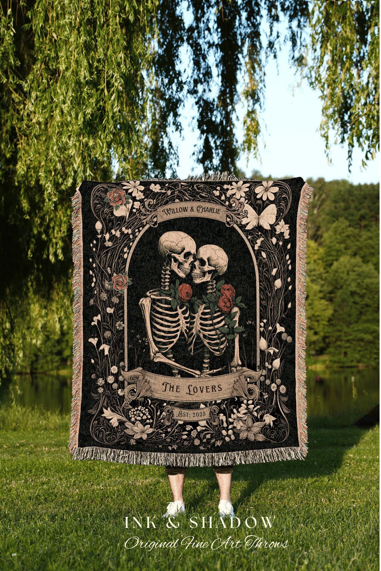 Tarot Blanket 'The Lovers' Custom | Personalized Wedding Anniversary Blanket Spooky Gift for Goths Custom Ghost Gift Mr & Mrs Anniversary |