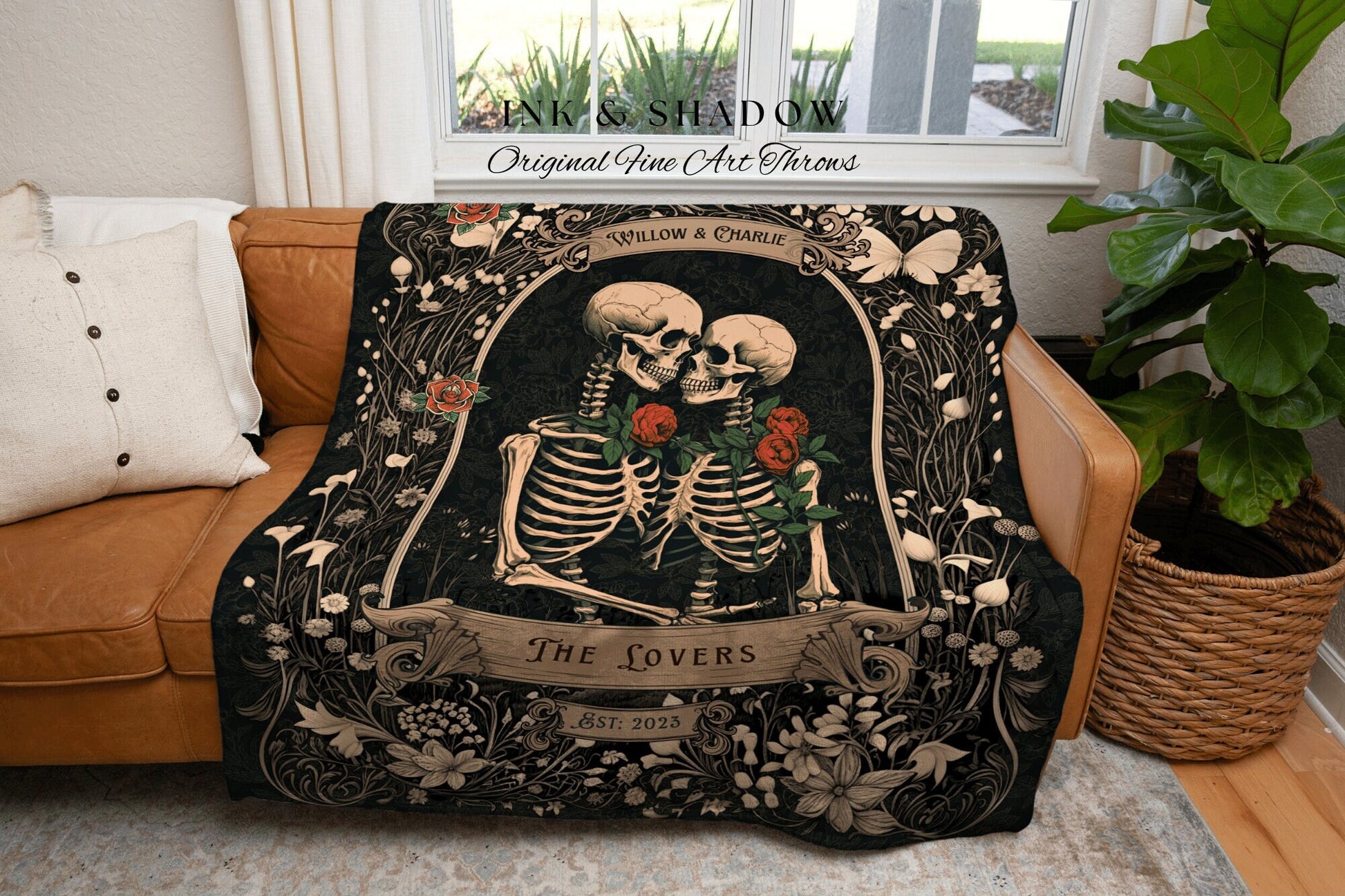 Tarot Blanket 'The Lovers' Custom | Personalized Wedding Anniversary Blanket Spooky Gift for Goths Custom Ghost Gift Mr & Mrs Anniversary |