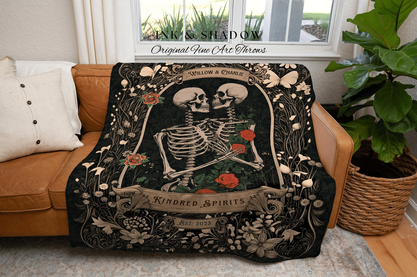 Gothic Anniversary Blanket Custom | Personalized Wedding Anniversary Blanket Unique Couple Gift for Goths Custom Tapestry Meaningful Gifts |