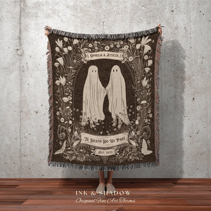 Dark Floral Ghost Blanket | Personalized Wedding Anniversary Blanket Spooky Gift for Goths Custom Ghost Gift Mr & Mrs Anniversary Meaningful