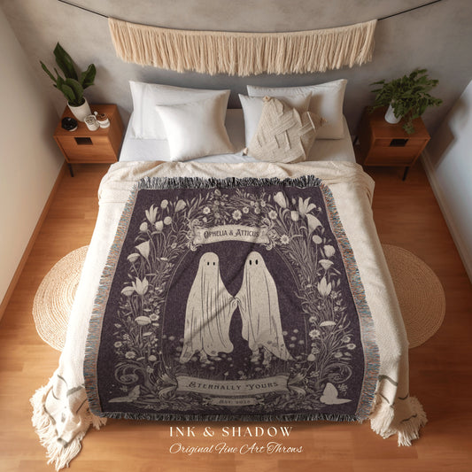 Vintage Ghost Blanket 'Eternally Yours' | Personalized Ghost Tapestry Cottagecore Wedding Tapestry Custom Dating Anniversary Blanket Woven