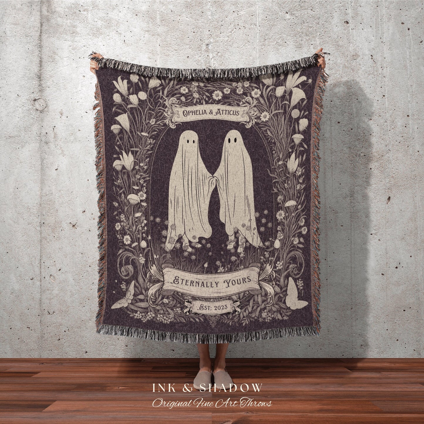 Vintage Ghost Blanket 'Eternally Yours' | Personalized Ghost Tapestry Cottagecore Wedding Tapestry Custom Dating Anniversary Blanket Woven