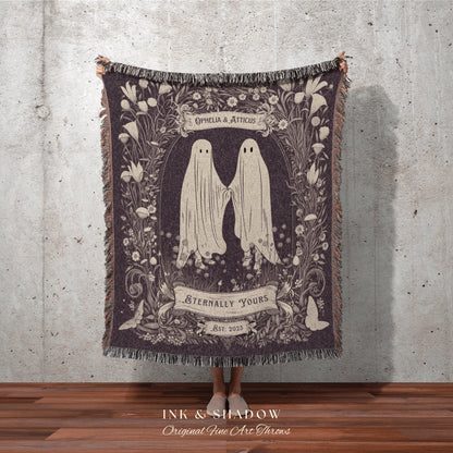 Vintage Ghost Blanket 'Eternally Yours' | Personalized Ghost Tapestry Cottagecore Wedding Tapestry Custom Dating Anniversary Blanket Woven