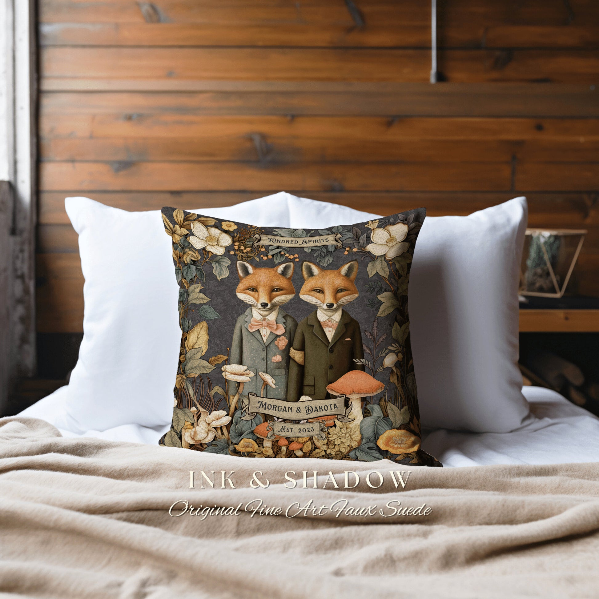 Couple Pillow Custom Housewarming Gift | Woodland Decor Custom Dating Anniversary Meaningful Gift Housewarming Pillow Cottagecore Fox Couple