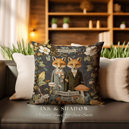 Couple Pillow Custom Housewarming Gift | Woodland Decor Custom Dating Anniversary Meaningful Gift Housewarming Pillow Cottagecore Fox Couple