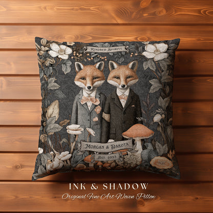 Couple Pillow Custom Housewarming Gift | Woodland Decor Custom Dating Anniversary Meaningful Gift Housewarming Pillow Cottagecore Fox Couple