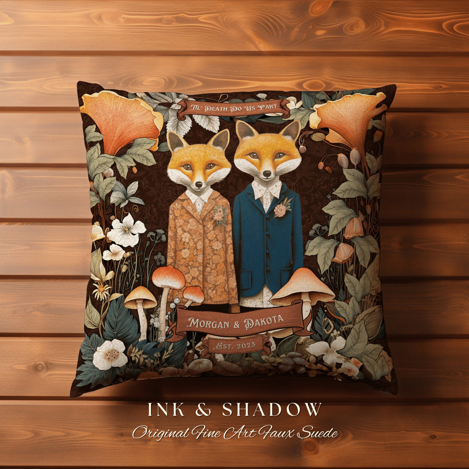 Engagement Gift Custom Pillow | Woodland Decor Custom Dating Anniversary Meaningful Gift Housewarming Pillow Cottagecore Fox Couple Decor |