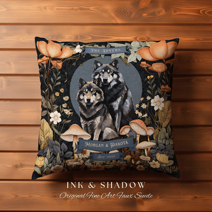 Wolf Couple Custom Anniversary Gift | Celestial Decor Custom Dating Anniversary Thoughtful Housewarming Pillow Cottagecore Wolf Couple Gift