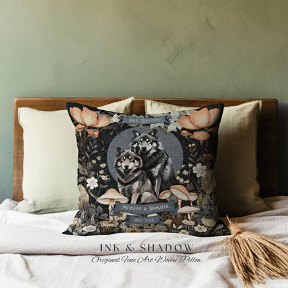 Wolf Couple Custom Anniversary Gift | Celestial Decor Custom Dating Anniversary Thoughtful Housewarming Pillow Cottagecore Wolf Couple Gift